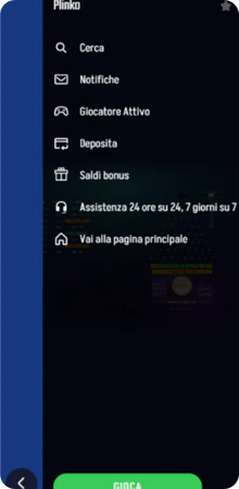 Menu casino durante partita Plinko attiva