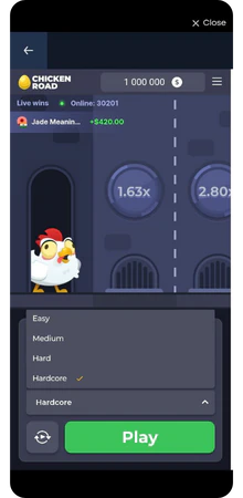 slot machine chicken road selezione livello difficoltà easy medium hard hardcore