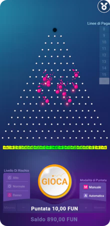 Modalità rischio basso con 16 file pioli Plinko