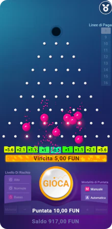 Partita Plinko con livello rischio basso attivo