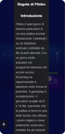 Schermata regole e istruzioni gioco Plinko