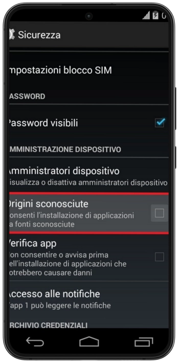 Winnita accettare fonti sconosciute