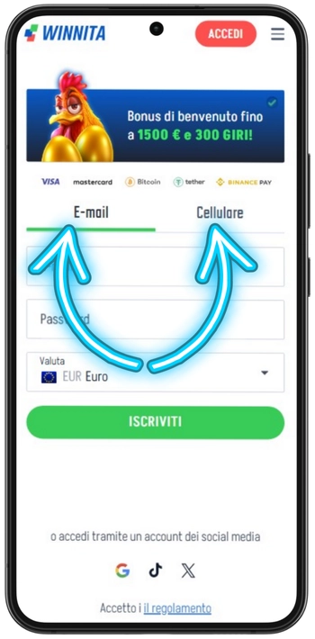 Winnita metodi di registrazione