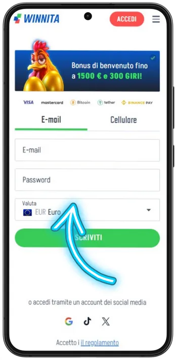 Winnita modulo di registrazione