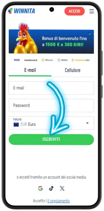 Winnita registrazione completata