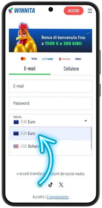 Seleziona la valuta