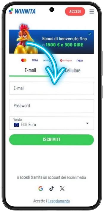 Inserisci email e password
